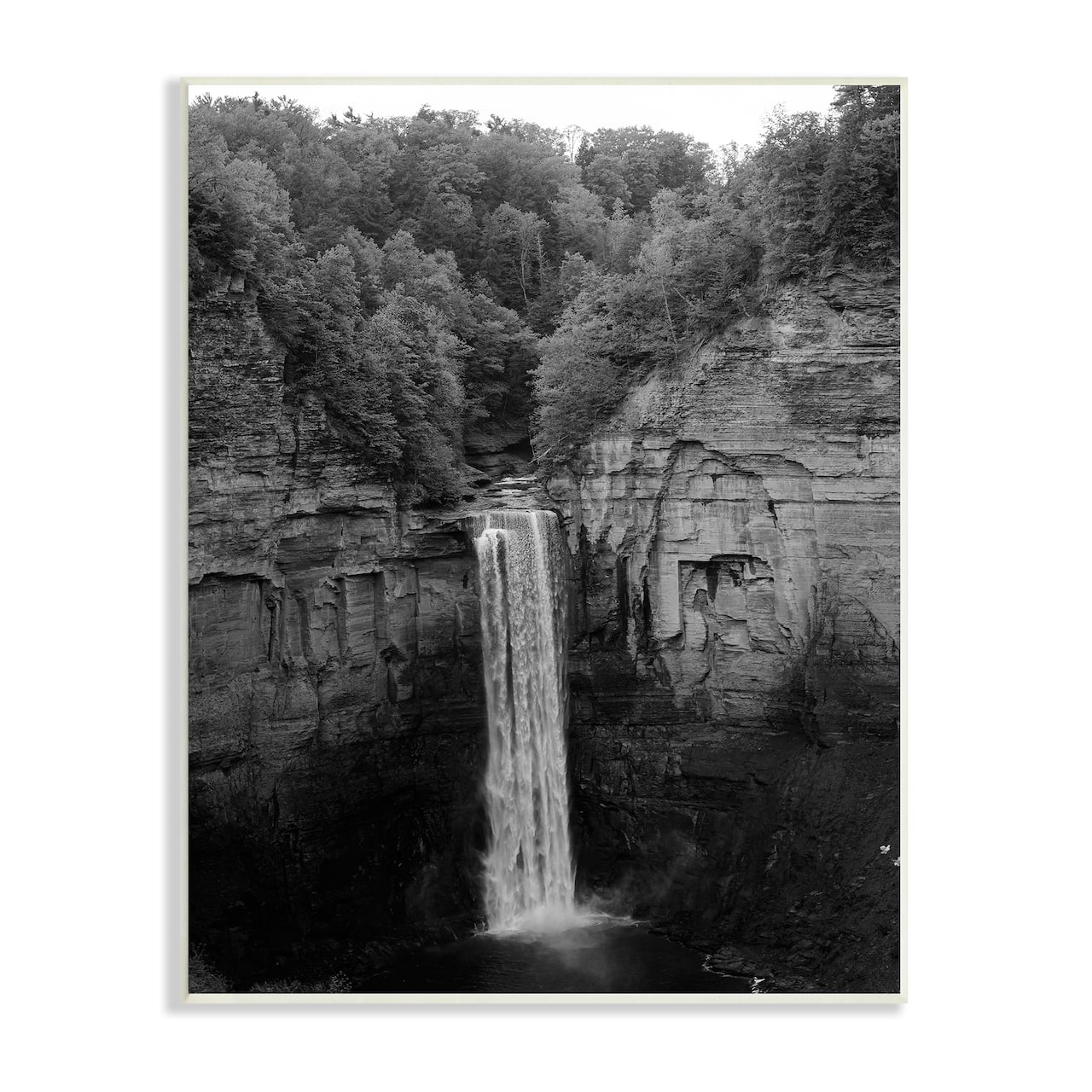 Stupell Industries Ithaca Cliffside Waterfall Black White Nature Landscape Photography Wall Plaque